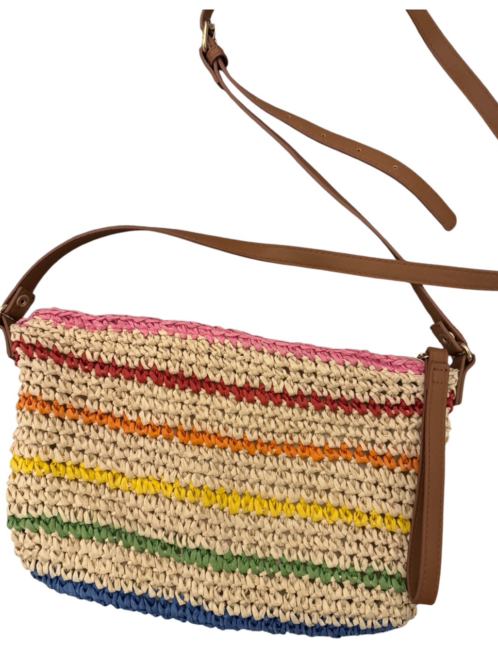 Nwot Inc Colorful Striped Crochet Straw Boho Festival Small Shoulder Bag